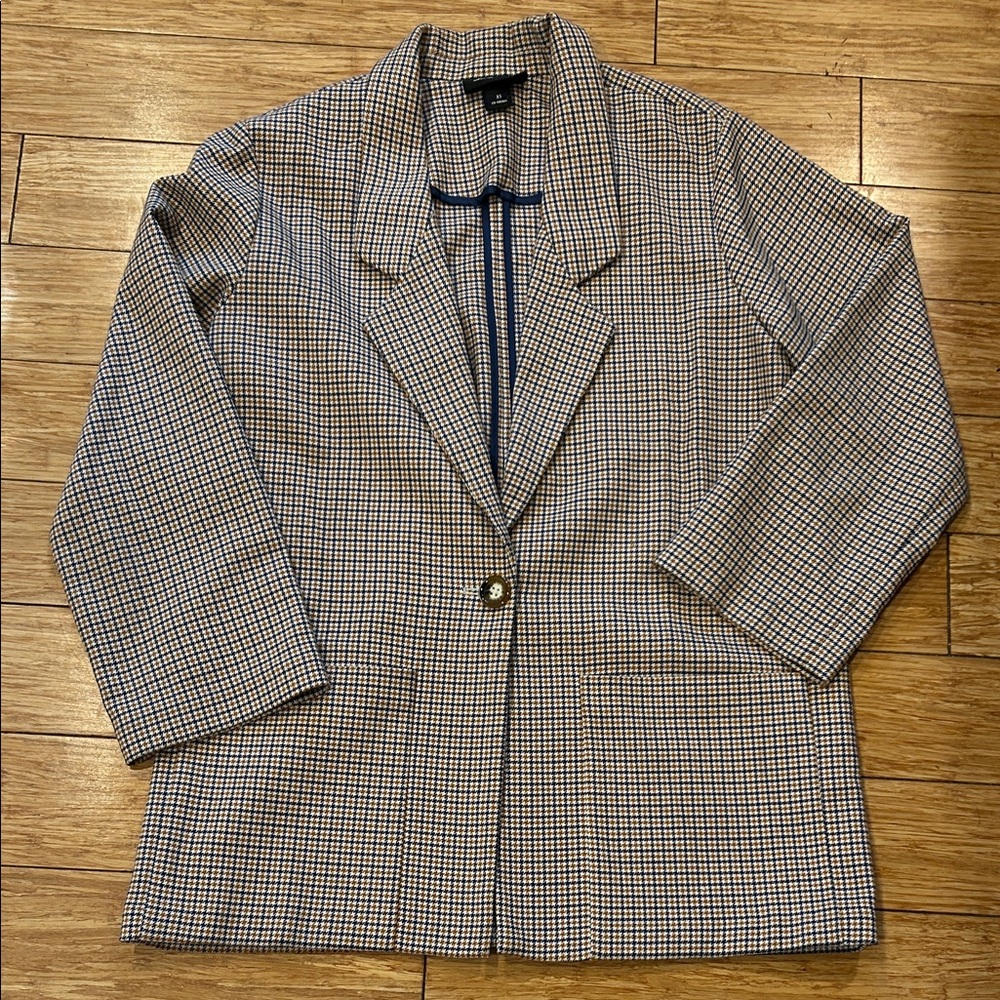 Monki Navy, Gold and White Checkered Blazer